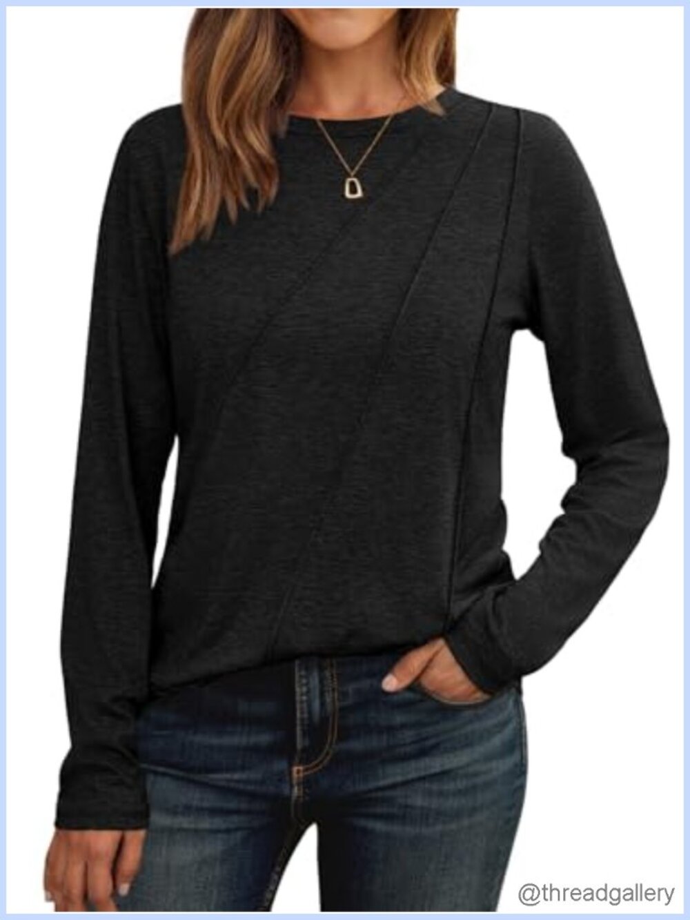 Women's Loose Fit Long Sleeve Tunic Top Crewneck Pleated Casual Shirt
